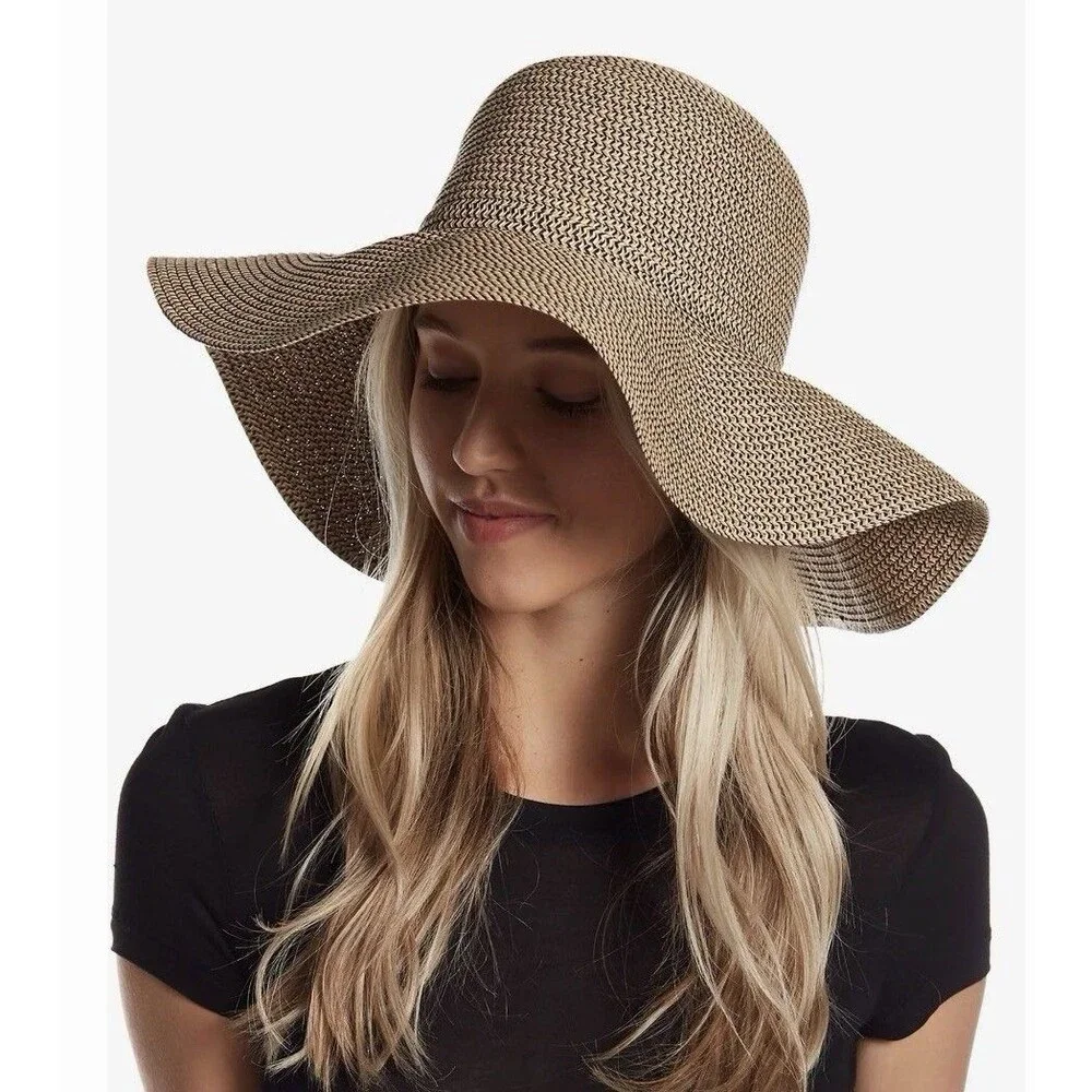 David & Young Women’s Packable Straw Sun Hat Straw Print Wide Brim